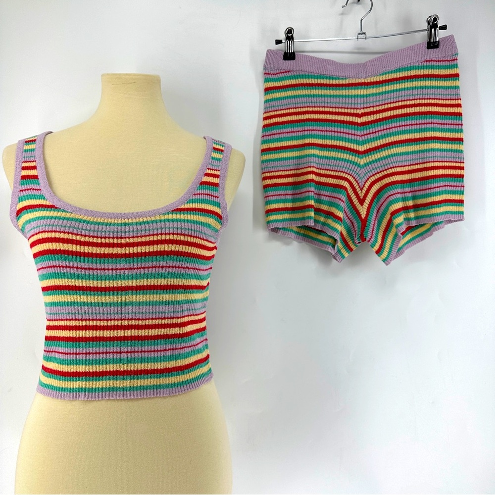 Le Lis Striped Crop Tank and Short Set Size Small